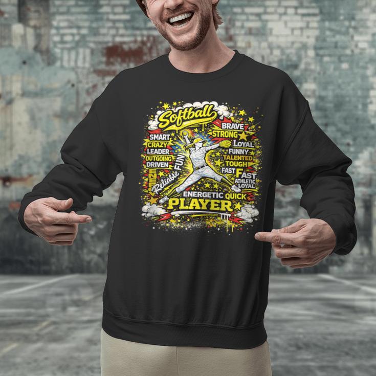 Softball Pitcher Best Traits Brave Retro Pop Comic Book Art Unisex Sweatshirt