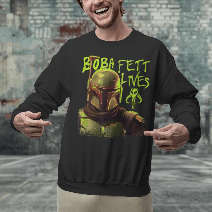 Star Wars The Book Of Boba Fett Neon Boba Fett Lives Poster Unisex Sweatshirt