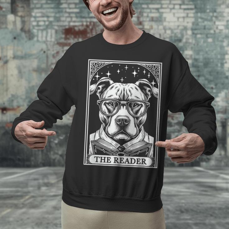 Tarot Card Vintage Pit Bull Pittie Dog Book Lover The Reader Unisex Sweatshirt
