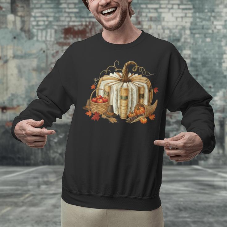 Teacher Book Pumpkin Fall Reading Thanksgiving Autumn Unisex Sweatshirt