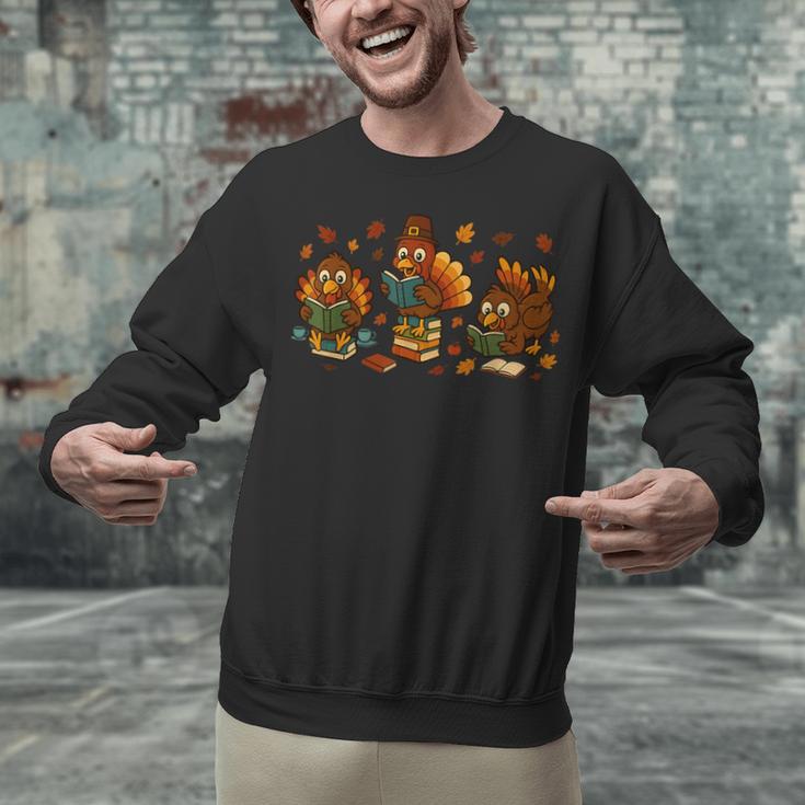 Teacher Fall Thanksgiving Turkey Reading Books Lovers Unisex Sweatshirt