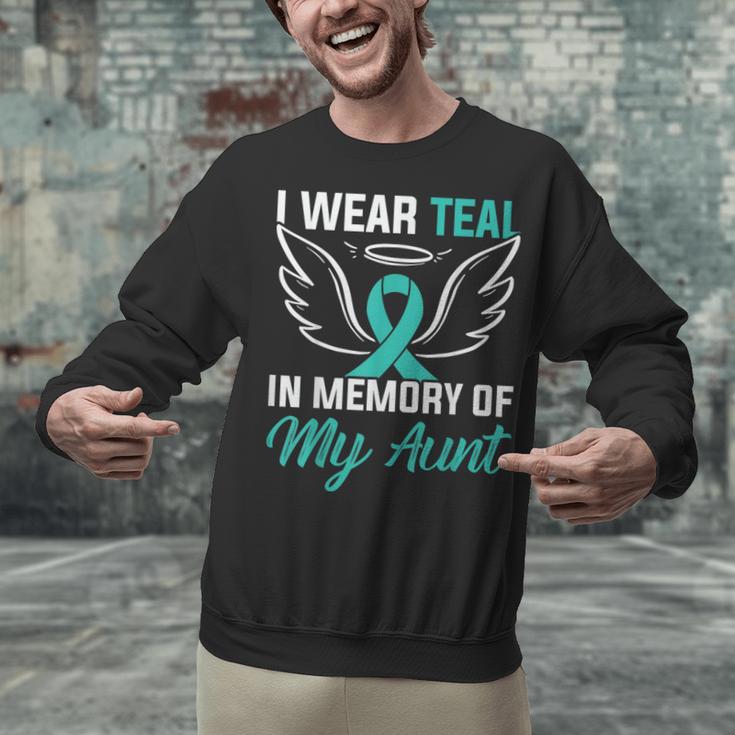 Teal In Memory Of My Aunt Ovary Ovarian Cancer Teal Ribbon Unisex Sweatshirt