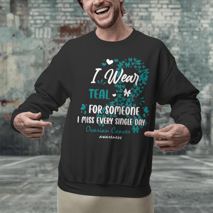 Teal Ovarian Cancer Angel Memory Warrior Support Family Unisex Sweatshirt