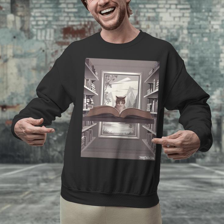 Totally Weird Tees Cat Library Book Reading Literary Unisex Sweatshirt Totally Weird Tees Cat Library Book Reading Literary Unisex Sweatshirt