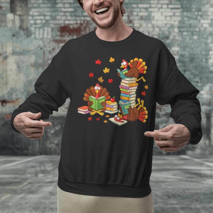 Turkey Reading Books Fall Librarian Book Lover Teacher Kids Unisex Sweatshirt