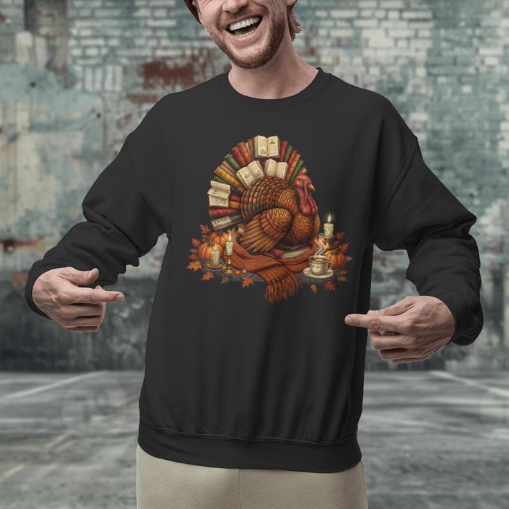 Turkey Reading Books Fall Season Thanksgiving Teacher Book Unisex Sweatshirt