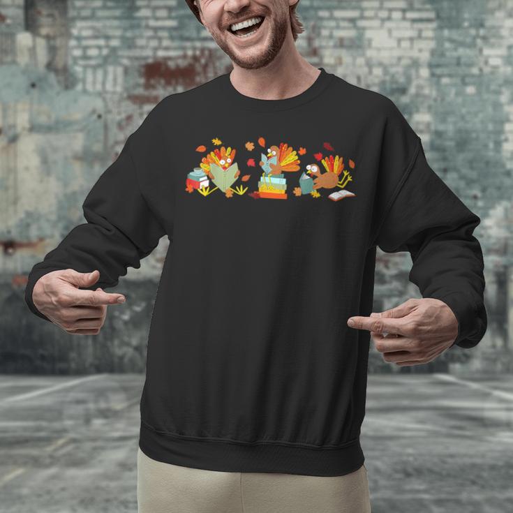 Turkey Reading Books Fall Thanksgiving Teacher Book Lovers Unisex Sweatshirt