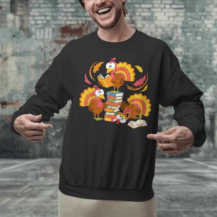 Turkey Reading Books Fall Thanksgiving Teacher Librarian Unisex Sweatshirt