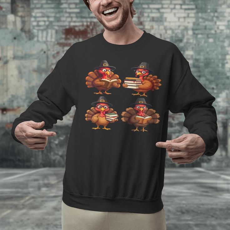 Turkey Reading Books Shirt Thanksgiving Turkey Bookworm Unisex Sweatshirt