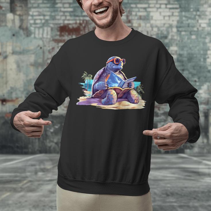 Turtle Wearing Sunglasses Reading A Book On The Beach Summer Unisex Sweatshirt