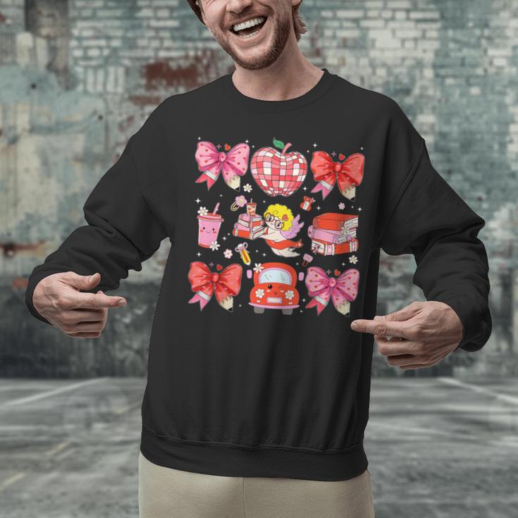 Valentine Cupid Coquette Pink Bow Apple Books Teacher Unisex Sweatshirt
