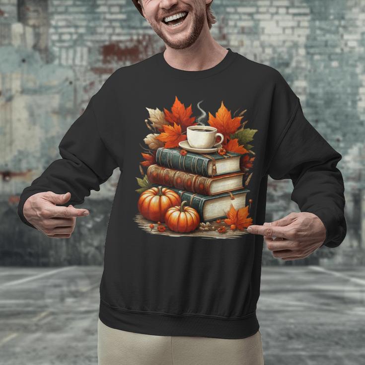 Vintage Autumn Books Coffee Pumpkin Fall Reading Unisex Sweatshirt