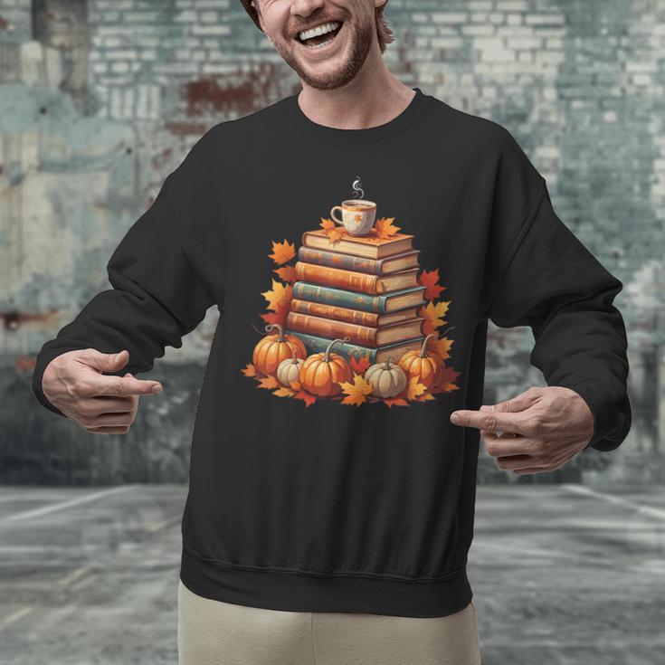 Vintage Autumn Books Pumpkin Coffee Book Lover Reading Unisex Sweatshirt