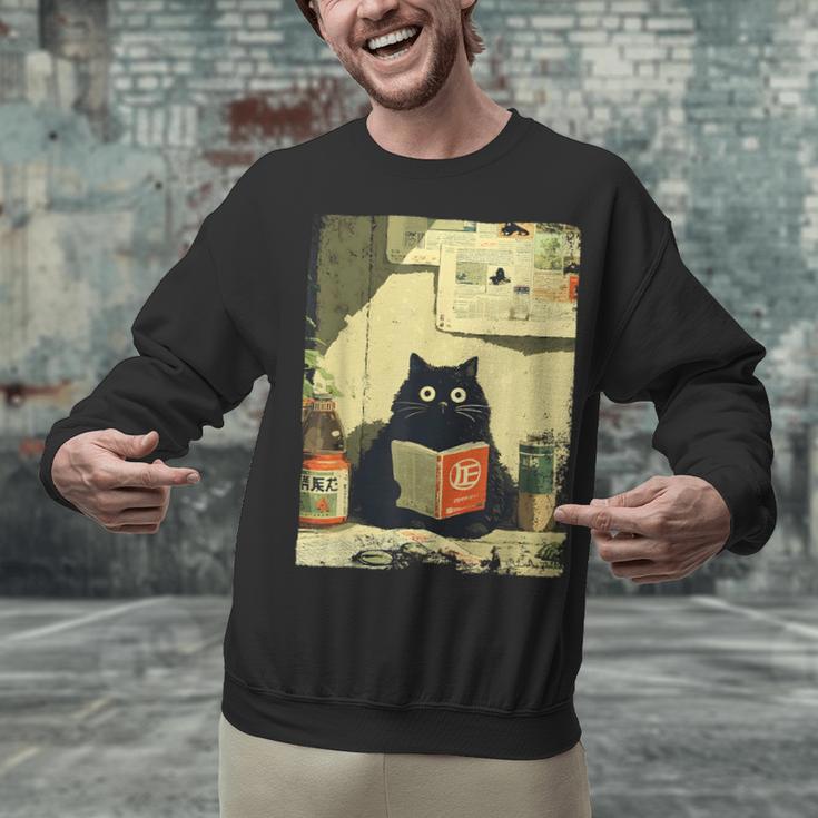 Vintage Japanese Cat Book Lovers Librarian Cat Dad Teacher Unisex Sweatshirt Vintage Japanese Cat Book Lovers Librarian Cat Dad Teacher Unisex Sweatshirt