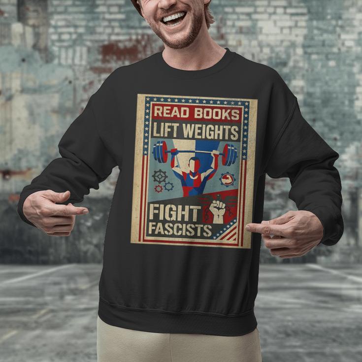 Vintage Style Read Books Lift Weights Fight Fascists Retro Unisex Sweatshirt
