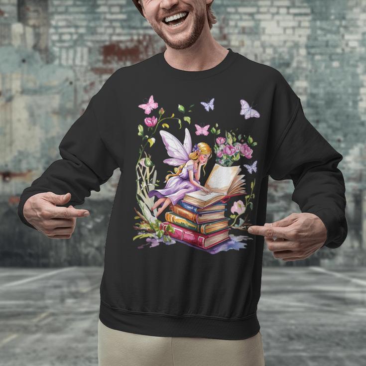 Watercolor Butterfly Fairy Read Book Library Fantasy Novel Unisex Sweatshirt