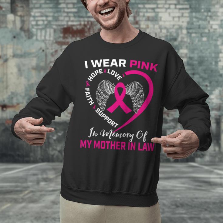 I Wear Pink In Memory Of My Mother In Law Mom Breast Cancer Unisex Sweatshirt