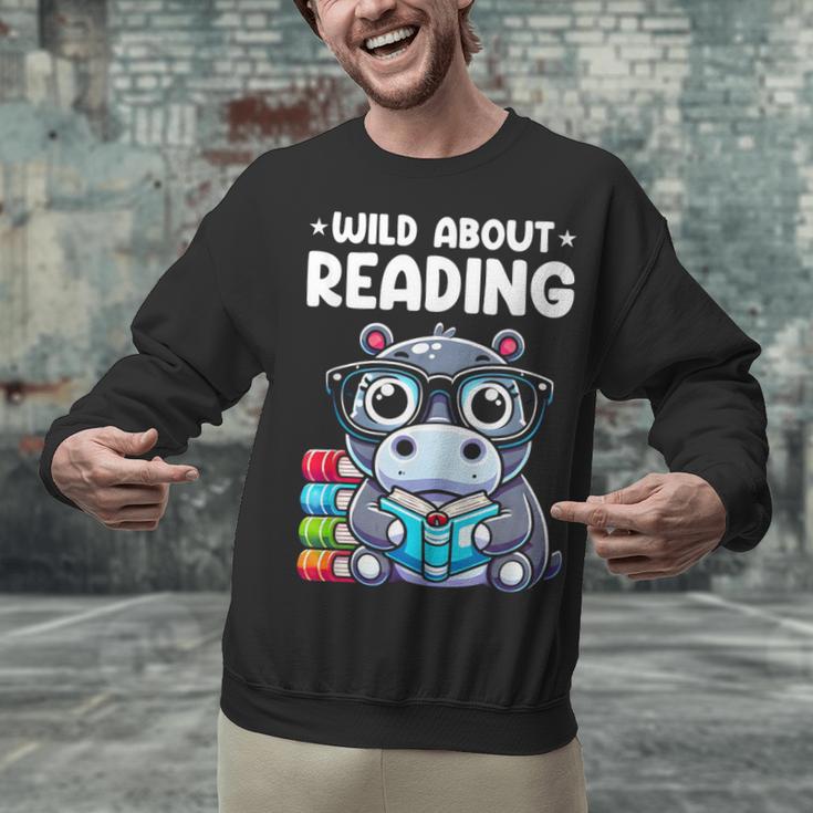Wild About Reading Book Lover Hippo Unisex Sweatshirt Wild About Reading Book Lover Hippo Unisex Sweatshirt