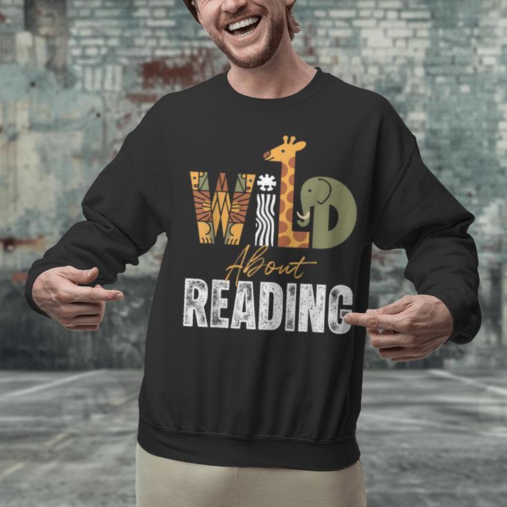 Wild About Reading Books Animal Theme Bookworm Library Day Unisex Sweatshirt