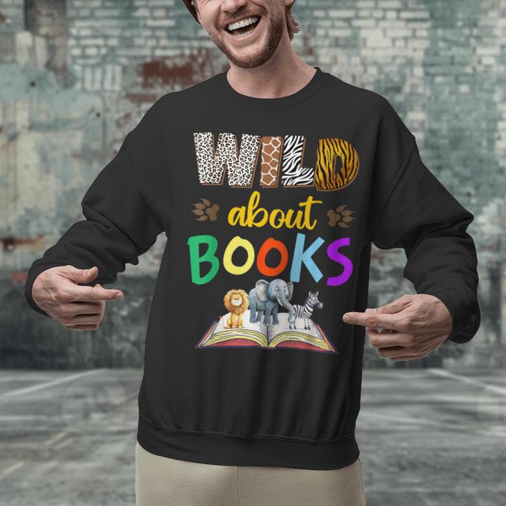 Wild About Reading Books Reader Bookworm Animals Book Lover Unisex Sweatshirt