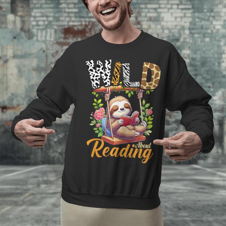 Wild About Reading Books Reader Lover Funny Teacher Animals For Men Women Kids Unisex Sweatshirt