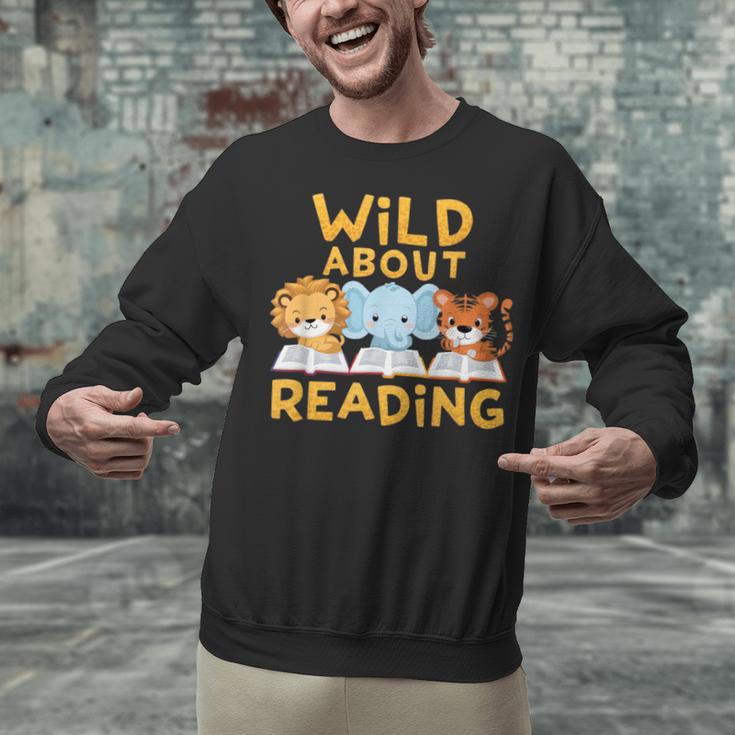 Wild About Reading Cute Animal Book Lover Kids Unisex Sweatshirt