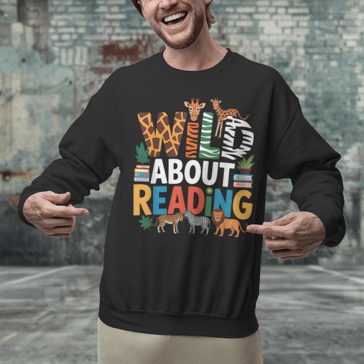 Wild About Reading Zoo Animals Books Reader Lover Unisex Sweatshirt Wild About Reading Zoo Animals Books Reader Lover Unisex Sweatshirt