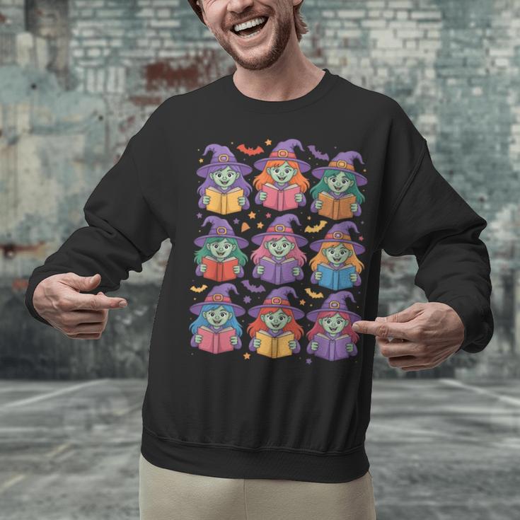 Witches Reading Books Halloween Cute Teens Kids Unisex Sweatshirt