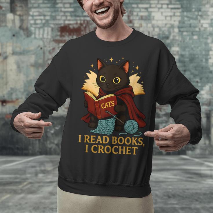 Wizard Cat Reading a Book While Crocheting Unisex Sweatshirt