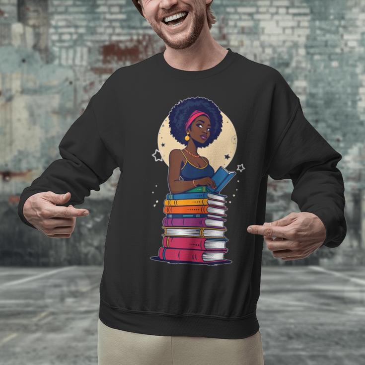 Woman And Books Stack Afro Girl Reading Lover Unisex Sweatshirt