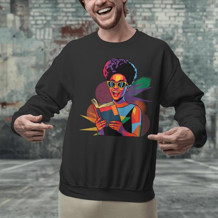 Woman Reading Book Lover Geometric Girl Afro History Unisex Sweatshirt