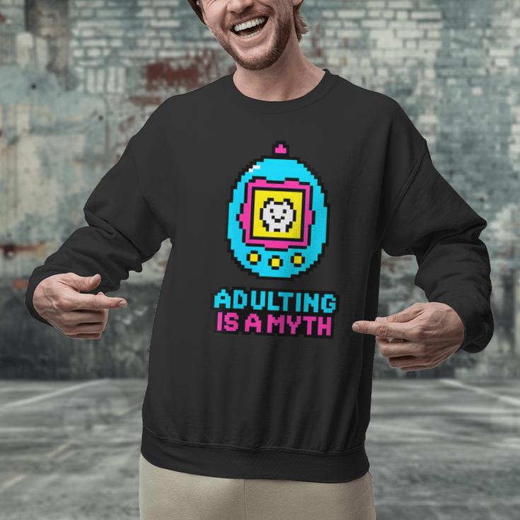 Women's Adulting Is A Myth Retro Pixel Pet Nostalgia Millennials Unisex Sweatshirt