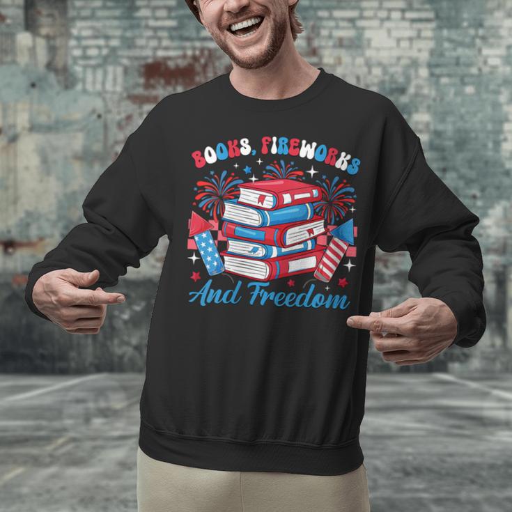 Women's Books Fireworks And Freedom Independence Day Book Lover Unisex Sweatshirt