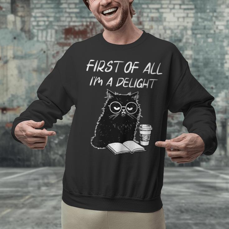 Women's First Of All I’m A Delight Cute Cat Books Coffee Humor Unisex Sweatshirt Women's First Of All I’m A Delight Cute Cat Books Coffee Humor Unisex Sweatshirt
