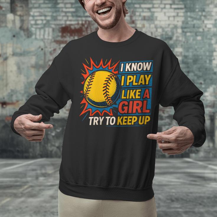 Women's Girls Softball Play Like A Girl Comic Book Pop Art Unisex Sweatshirt Women's Girls Softball Play Like A Girl Comic Book Pop Art Unisex Sweatshirt