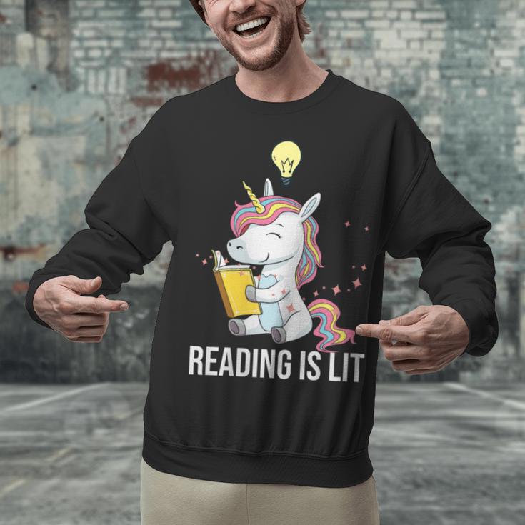 Women's Reading Is Lit Unicorn Library English Teacher Book Lover Unisex Sweatshirt