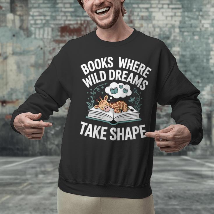 Women's Wild Dreams Reading Giraffe Book Reader Zoo Animals Kids Unisex Sweatshirt