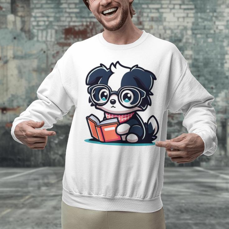 Adorable Book Lover Border Collie With Reading Glasses Cute Raglan Baseball Tee Unisex Sweatshirt