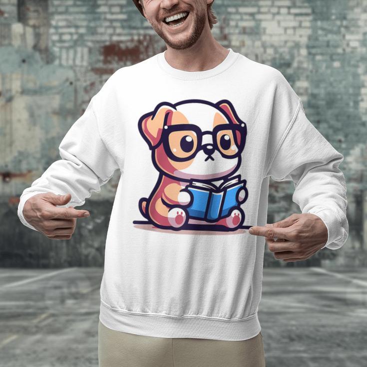 Adorable Book Lover Bulldog With Reading Glasses Cute Raglan Baseball Tee Unisex Sweatshirt