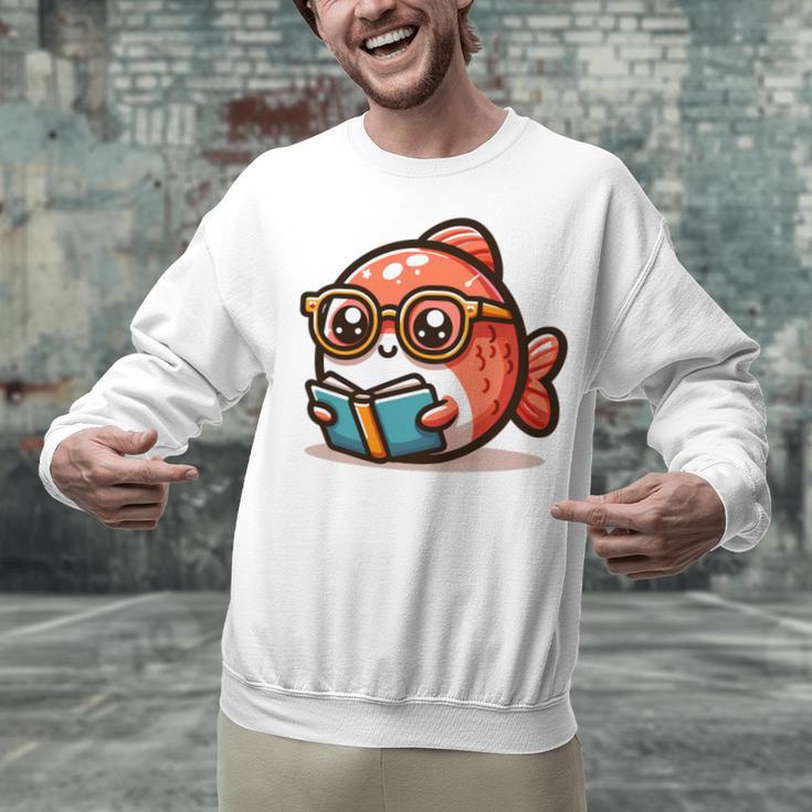 Adorable Book Lover Salmon With Reading Glasses Cute Unisex Sweatshirt