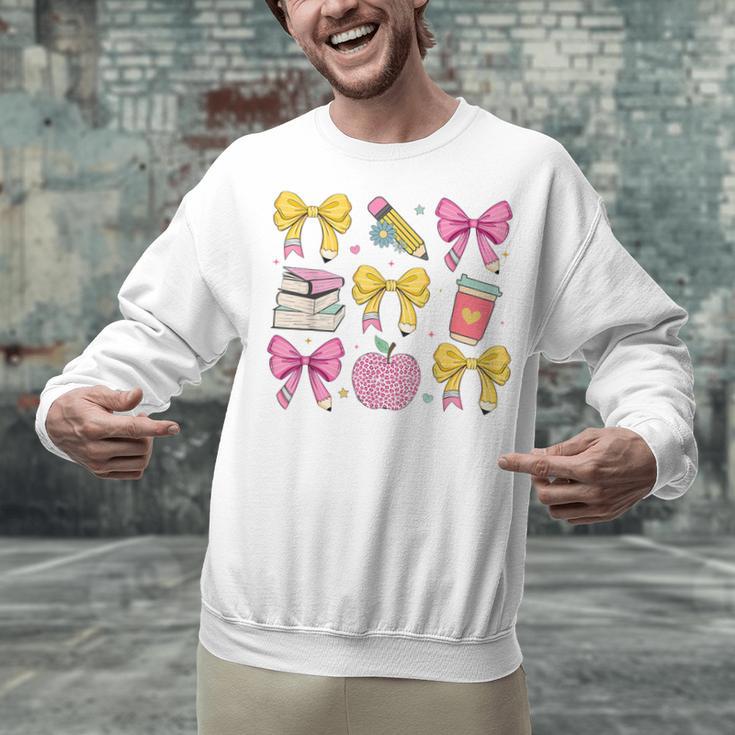 Apple Coquette Bow Books First Day Of School Back To School Unisex Sweatshirt