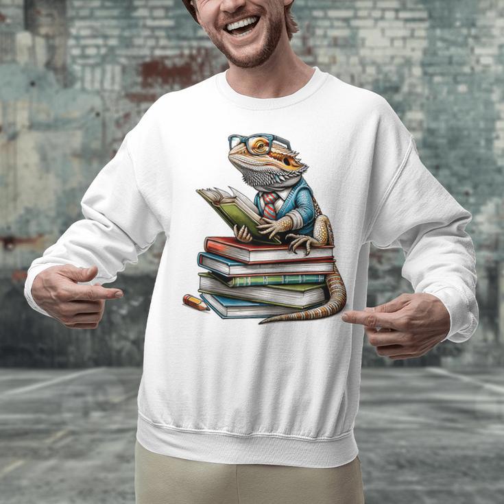 Bearded Dragon Reading Books Matching Bookworm Librarian Unisex Sweatshirt