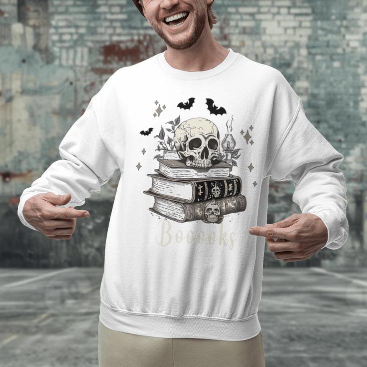 Boo Skeleton Skull Books Halloween Women School Teacher Kid Premium Unisex Sweatshirt