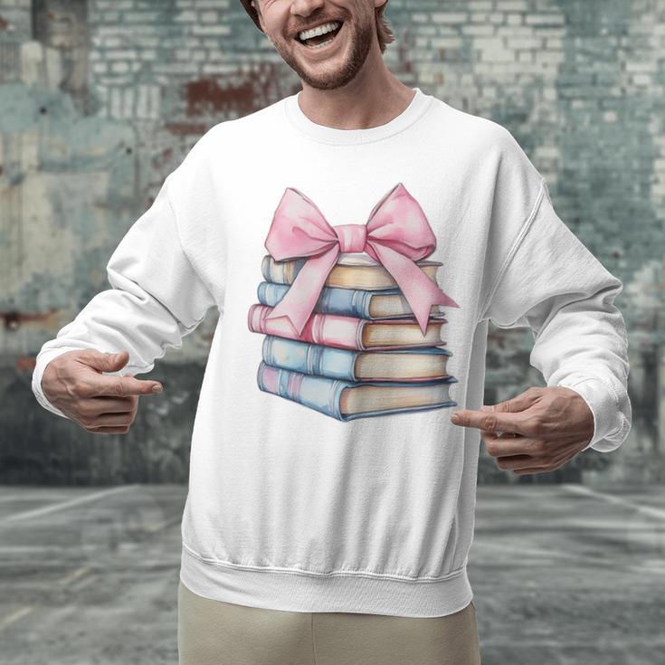 Book Lover Coquette Bow Pink Dainty Ribbon Cute Bookworm Unisex Sweatshirt