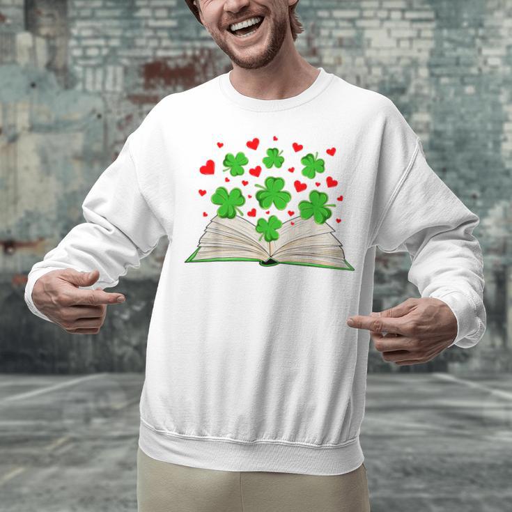 Book With Shamrocks Librarian Saint Patrick's Day Kids Unisex Sweatshirt