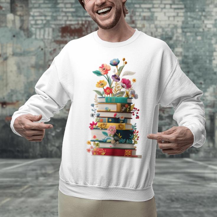 Book Stack With Flowers Reading Lover Bookish Unisex Sweatshirt