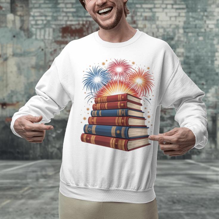 Books Fireworks 4th Of July Bookworm Patriotic Reader Unisex Sweatshirt