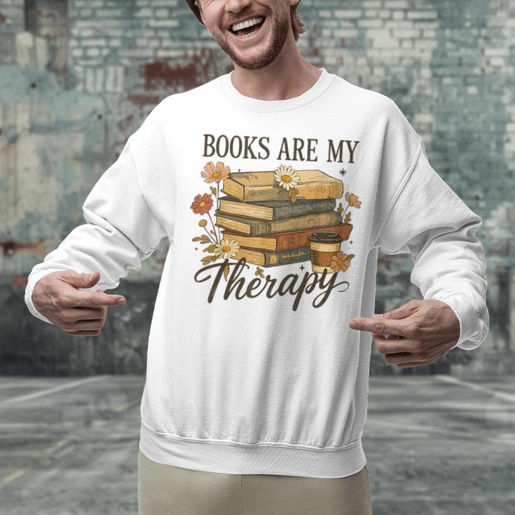 Books Are My Therapy Vintage Book Lover Daisy Art Unisex Sweatshirt Books Are My Therapy Vintage Book Lover Daisy Art Unisex Sweatshirt
