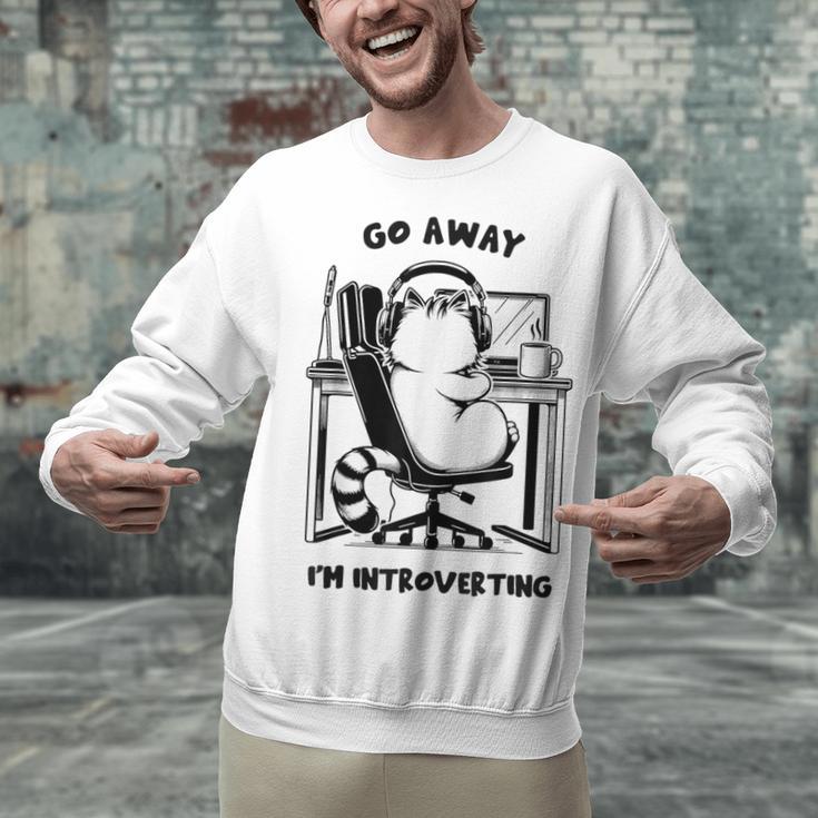 Cat With Coffee On Computer Go Away I'm Introverting Unisex Sweatshirt Cat With Coffee On Computer Go Away I'm Introverting Unisex Sweatshirt