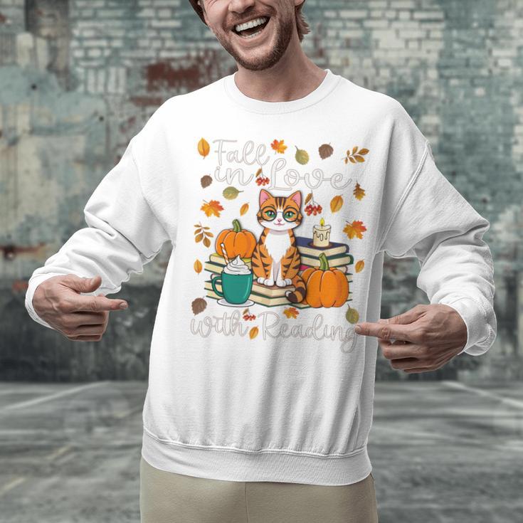 Cat Fall In Love With Reading Book Lover Autumn Unisex Sweatshirt
